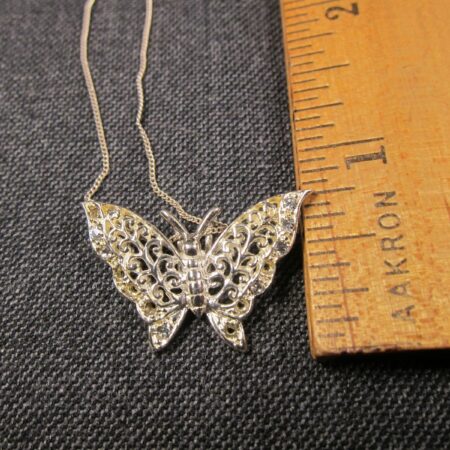 Gorgeous openwork filigree butterfly sterling silver pendant on 16" 925 necklace