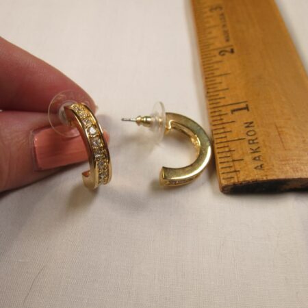 Gorgeous vintage Roman earrings gold-tone half hoops channel set rhinestones