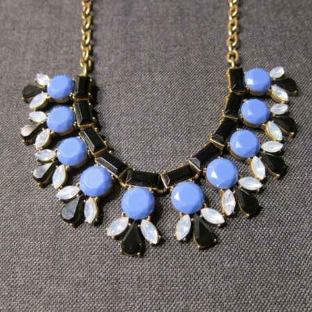 Gorgeous J Crew blue & white glass gold tone statement necklace 18-21" perfect!