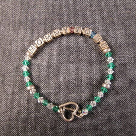 Cute Sterling Silver beaded bracelet Mommy To Be baby shower gift heart toggle