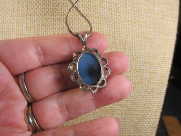 Gorgeous vintage sterling silver banded agate cabochon necklace 18" chain - Image 4