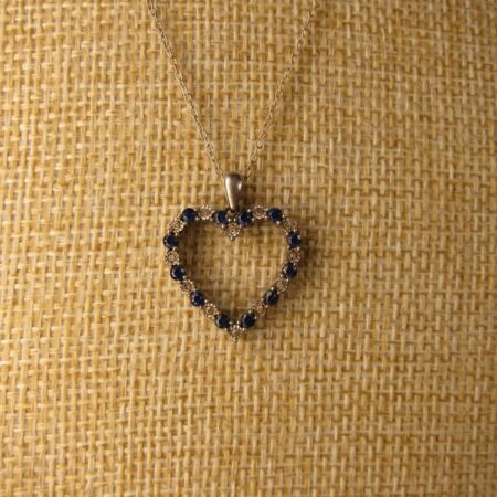 Beautiful sterling silver w/white & blue spinel stones heart pendant necklace 18