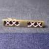 Nice deco vintage tie clip pin tack with pink and black enamel and brass Anson