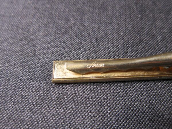 Nice deco vintage tie clip pin tack with pink and black enamel and brass Anson - Image 4