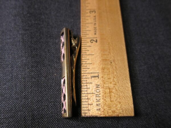 Nice deco vintage tie clip pin tack with pink and black enamel and brass Anson - Image 5