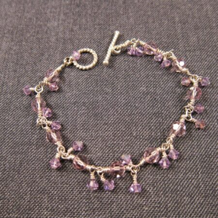 Gorgeous sterling silver & purple faceted glass beaded toggle bracelet 7" long