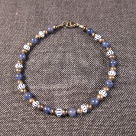 Cute handmade beaded bracelet sterling silver beads clasp blue white trade beads