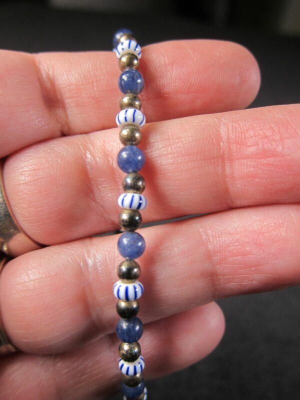 Cute handmade beaded bracelet sterling silver beads clasp blue white trade beads - Image 4