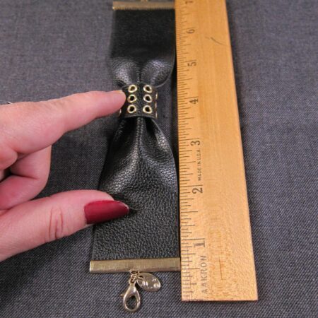 Cute Charming Charlie black leather bow bracelet gold tone studs 7.25-9" long