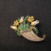 Vintage Beatrix pin brooch spring tulip & daisy flower basket cornucopia 1960's