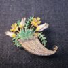 Vintage Beatrix pin brooch spring tulip & daisy flower basket cornucopia 1960's - Image 2