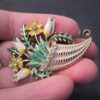 Vintage Beatrix pin brooch spring tulip & daisy flower basket cornucopia 1960's - Image 6