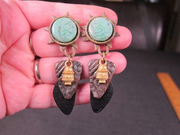 Gorgeous modernist brutalist earrings Elements by Jill Schwartz mixed metals - Image 5