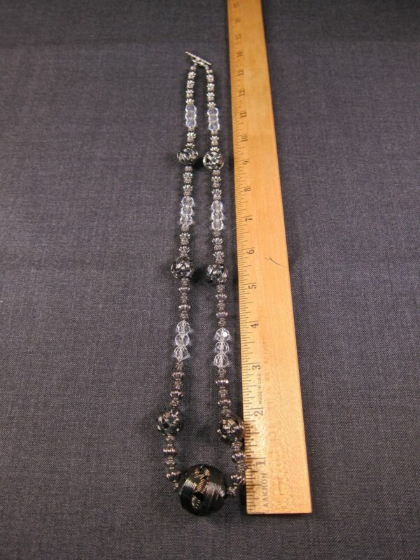 Beautiful well-made heavy 28" necklace clear glass & gunmetal wire wrapped beads - Image 5