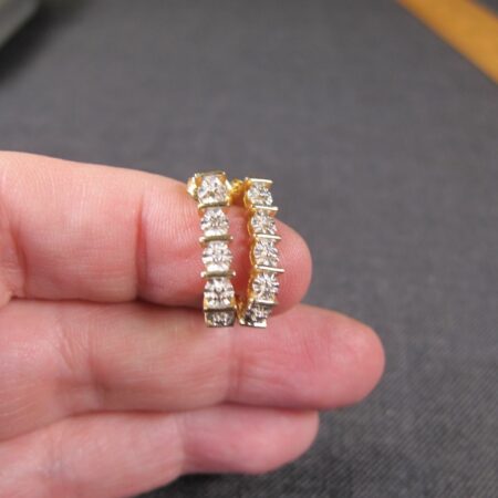 Cute sterling gold tone over sterling silver half hoop earrings tiny white stone
