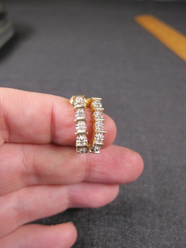 Cute sterling gold tone over sterling silver half hoop earrings tiny white stone