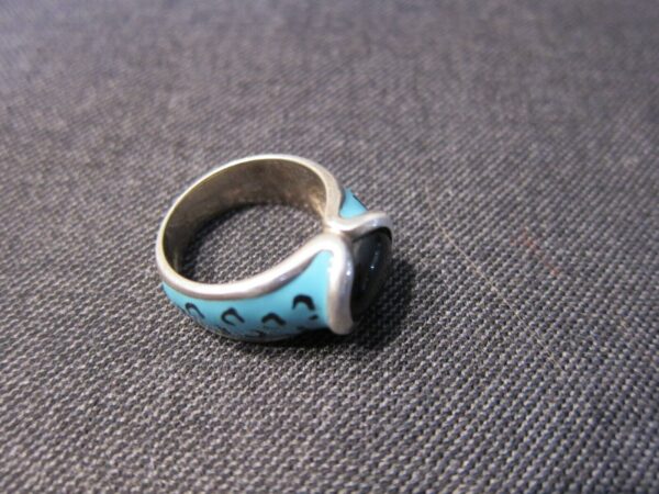 Beautiful Canada 925 Sterling Silver Ring leopard spot blue enamel & onyx 6.75 - Image 8