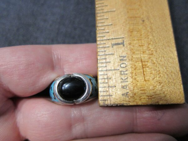 Beautiful Canada 925 Sterling Silver Ring leopard spot blue enamel & onyx 6.75 - Image 9