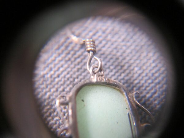 Gorgeous vintage sterling silver & Chrysoprase green stone earrings w/yellow gla - Image 4