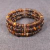 Gorgeous three strand stretch bracelet polished tiger's eye stone discs rounds