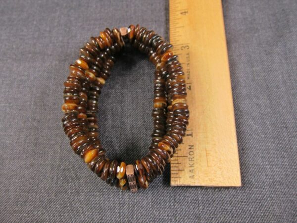 Gorgeous three strand stretch bracelet polished tiger's eye stone discs rounds - Image 4