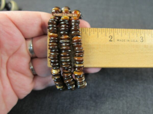 Gorgeous three strand stretch bracelet polished tiger's eye stone discs rounds - Image 5