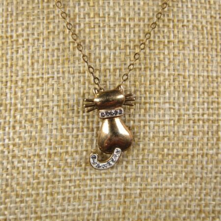 CUTE gold plated over sterling silver cat silhouette pendant necklace Mom Jordan