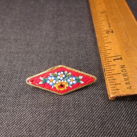Gorgeous old vintage Italy micro-mosaic gold plated brooch trombone clasp