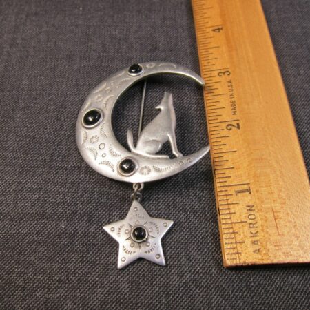 Gorgeous vintage wolf howling moon pin brooch signed JJ Jonette Jewelry pin 1988