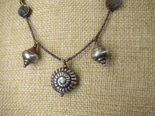 Wow! Beautiful, beachy sterling 3D seashell real pearl abalone necklace 19" - Image 2