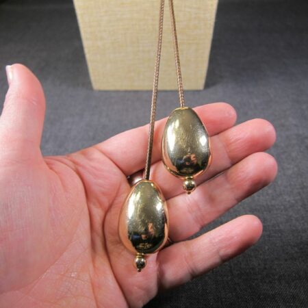 Gorgeous HEAVY gold tone teardrop & brown cord 36-39" Chico's necklace NICE!