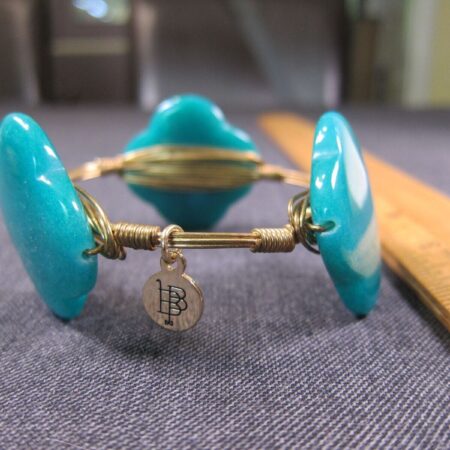 Beautiful teal green stones (test as jade) wire wrap bracelet Bourbon & Bowties