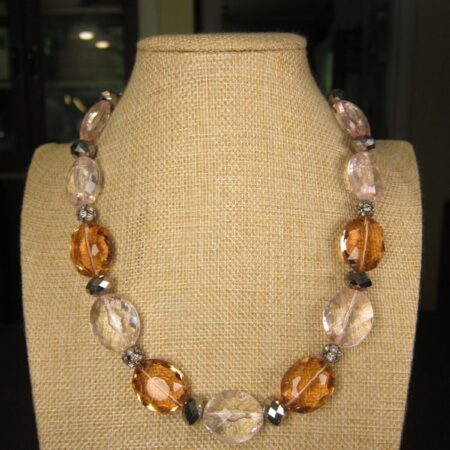 Gorgeous pink & silver-tone faceted bead necklace by Crown Trifari up to 18"