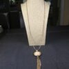 Beautiful reversible Vintage tassel drop necklace gold tone & green/yellow 33"