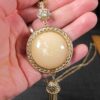 Beautiful reversible Vintage tassel drop necklace gold tone & green/yellow 33" - Image 8