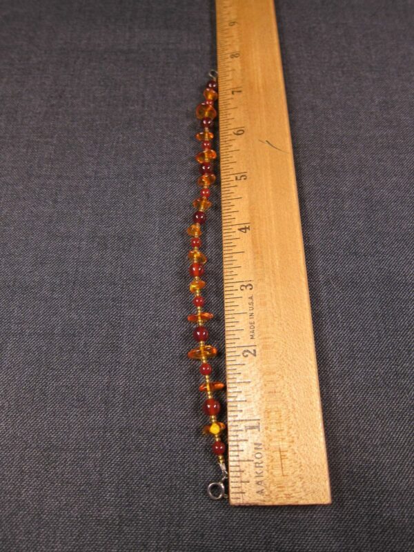 Pretty real amber chips and orange stone carnelian? bracelet sterling clasp 7.75 - Image 2