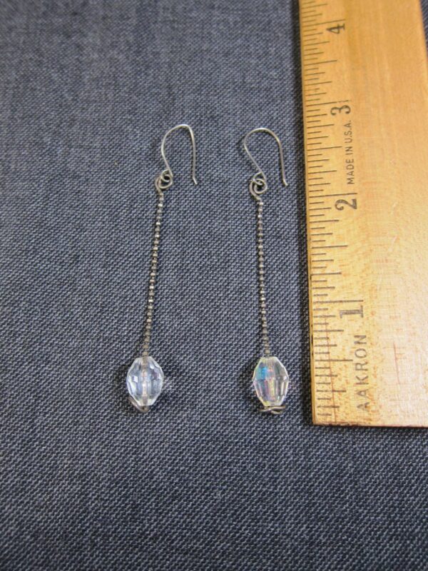 Vintage long dangle earrings sterling silver hooks & chain w/AB crystal bead - Image 3
