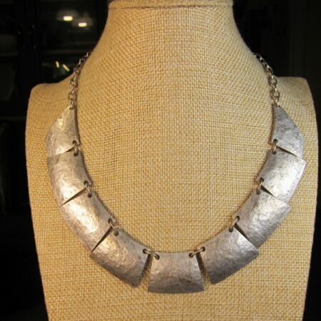Gorgeous matte silver-tone plated statement bib necklace Middle-Eastern coin