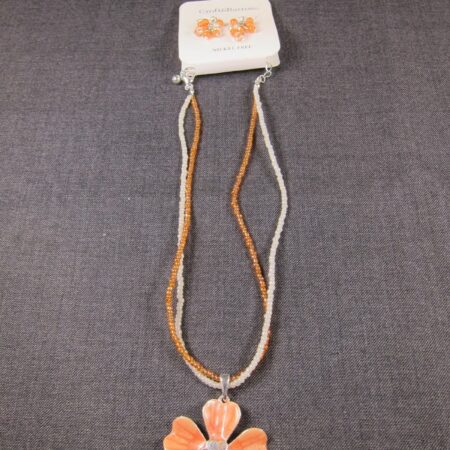 Brand new with tags Croft & Barrow orange enamel flower earrings necklace set