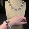 Beautiful Kissaka brand matching set bracelet necklace faux pearls silver white