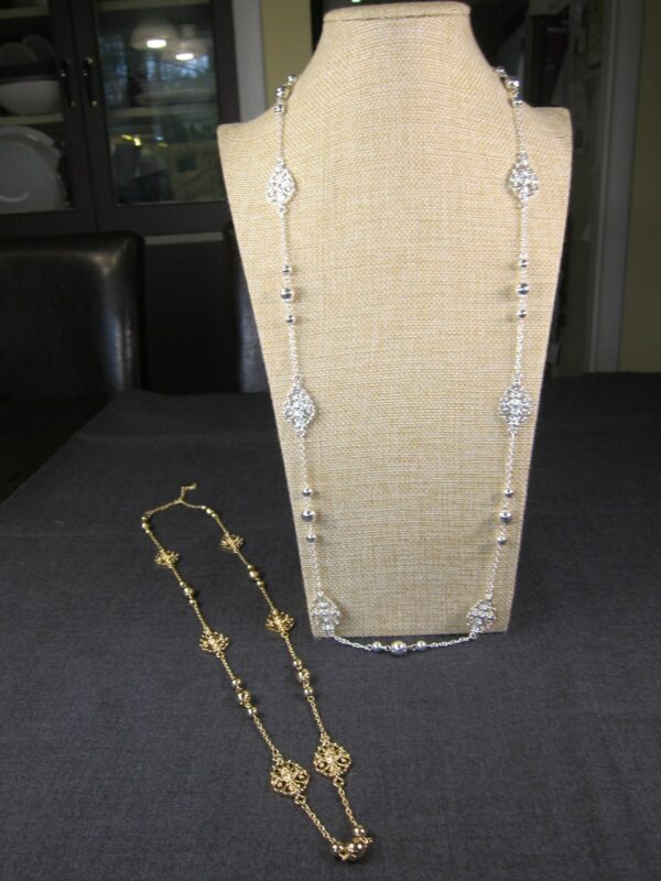 Pair set of two Chaps Ralph Lauren necklaces silver & gold tone medallions 36"
