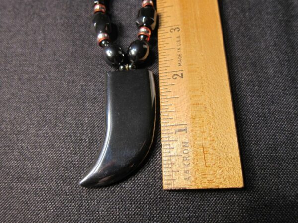 Nice HEAVY Hematite animal claw pendant beaded necklace 17" barrel clasp - Image 8