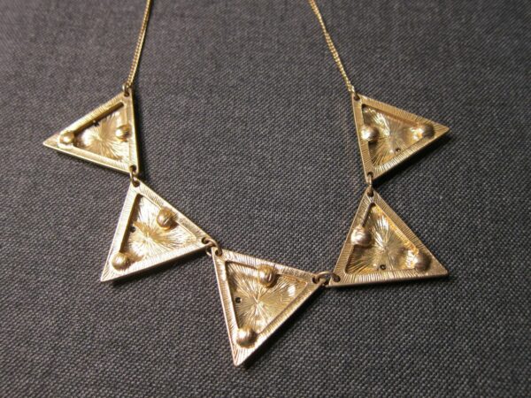 Gorgeous gold tone black rhinestone tribal triangles statement necklace 18" - Image 6