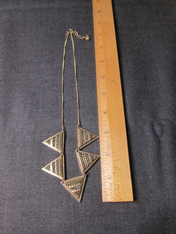 Gorgeous gold tone black rhinestone tribal triangles statement necklace 18" - Image 8