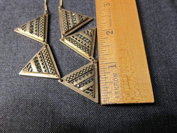 Gorgeous gold tone black rhinestone tribal triangles statement necklace 18" - Image 9