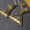 Gorgeous gold tone black rhinestone tribal triangles statement necklace 18" - Image 10