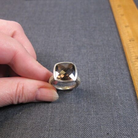 Gorgeous large chunky sterling silver 925 faceted smoky quartz ring size 7