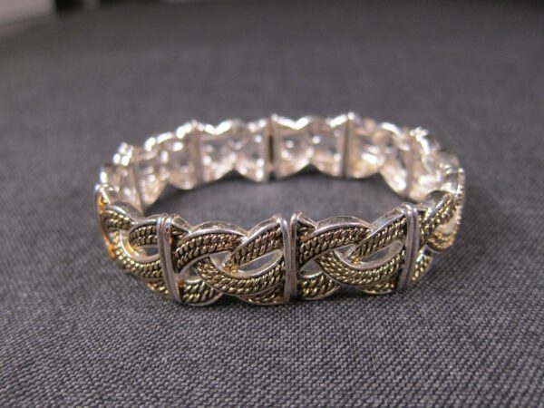 Vintage Monet mixed metals stretch panel bangle bracelet silver gold tone - Image 4