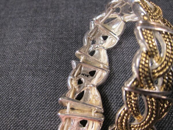 Vintage Monet mixed metals stretch panel bangle bracelet silver gold tone - Image 5