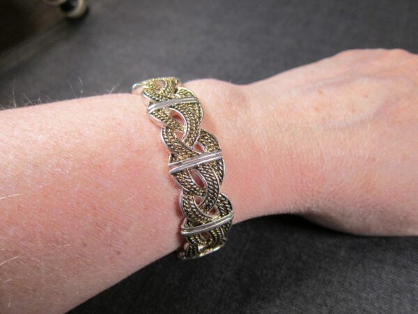 Vintage Monet mixed metals stretch panel bangle bracelet silver gold tone - Image 6